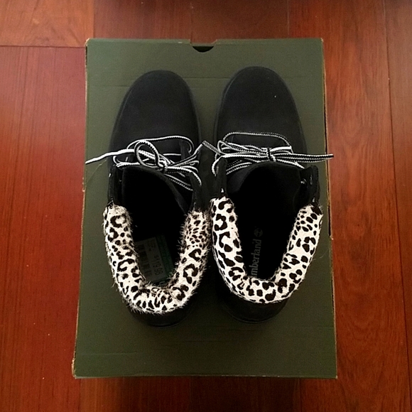 🎊HP🎊 NWT Timberland Black Kinsley w/ leopard print heeled lace-up booties 7.5 - Picture 6 of 7